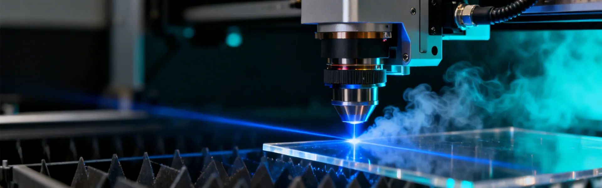 Boss Laser technology close-up showing CO2 laser beam cutting acrylic